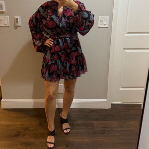 A.L.C. Jen Silk Mini Dress in Black Floral Size 6